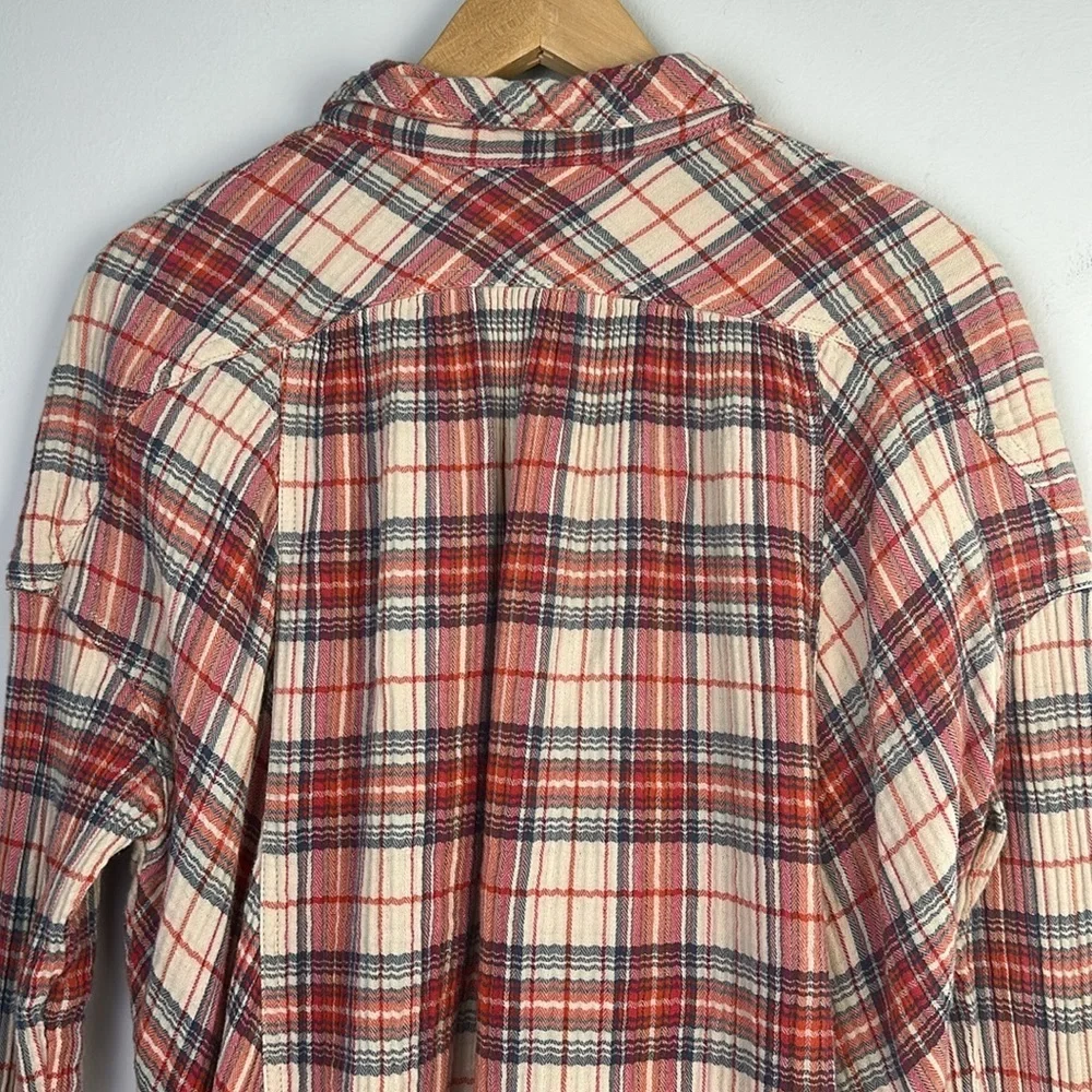 Free People Juniper Ridge Plaid Cotton Shirt Shacket Small Raw Hem Relaxed Fit